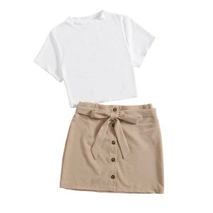 [SHEIN] Rib-Knit Crop Tee & Skirt